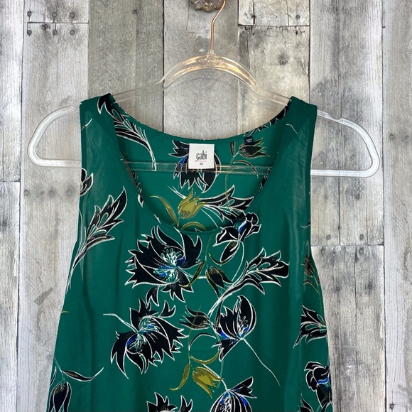 CAbi Green Floral Hi Lo Ruffle Hem Tank Size Medium. - Picture 3 of 9